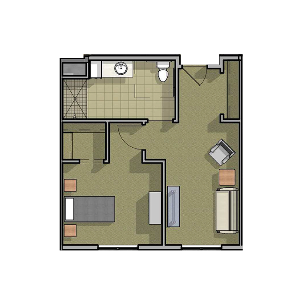 Cambridge Deluxe One Bedroom Floor Plan