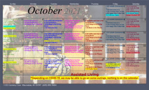 Waunakee Assisted Living October 2021 Activity Calendar