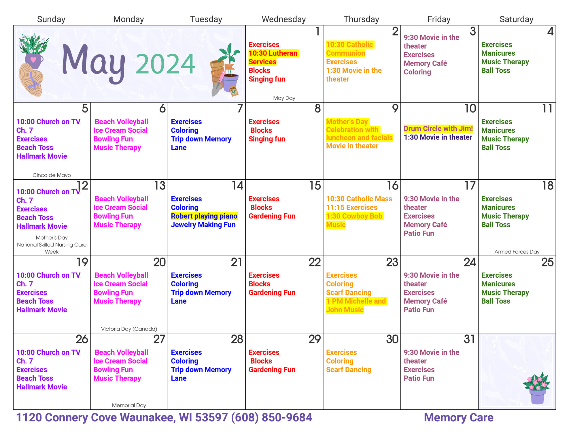 Waunakee Memory Care May 2024 Activity Calendar